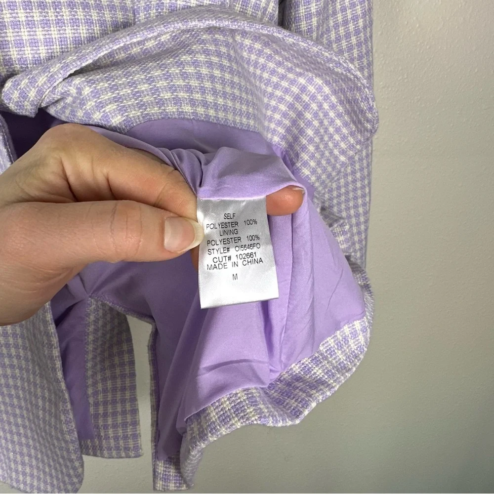 FORE Metallic Preppy Women's M Purple Checkered Coquette Single Breasted Blazer - Picture 4 of 7